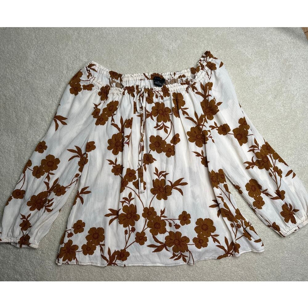Sanctuary: Cream Off the Shoulder Rust Floral Blouse - Picture 6 of 7